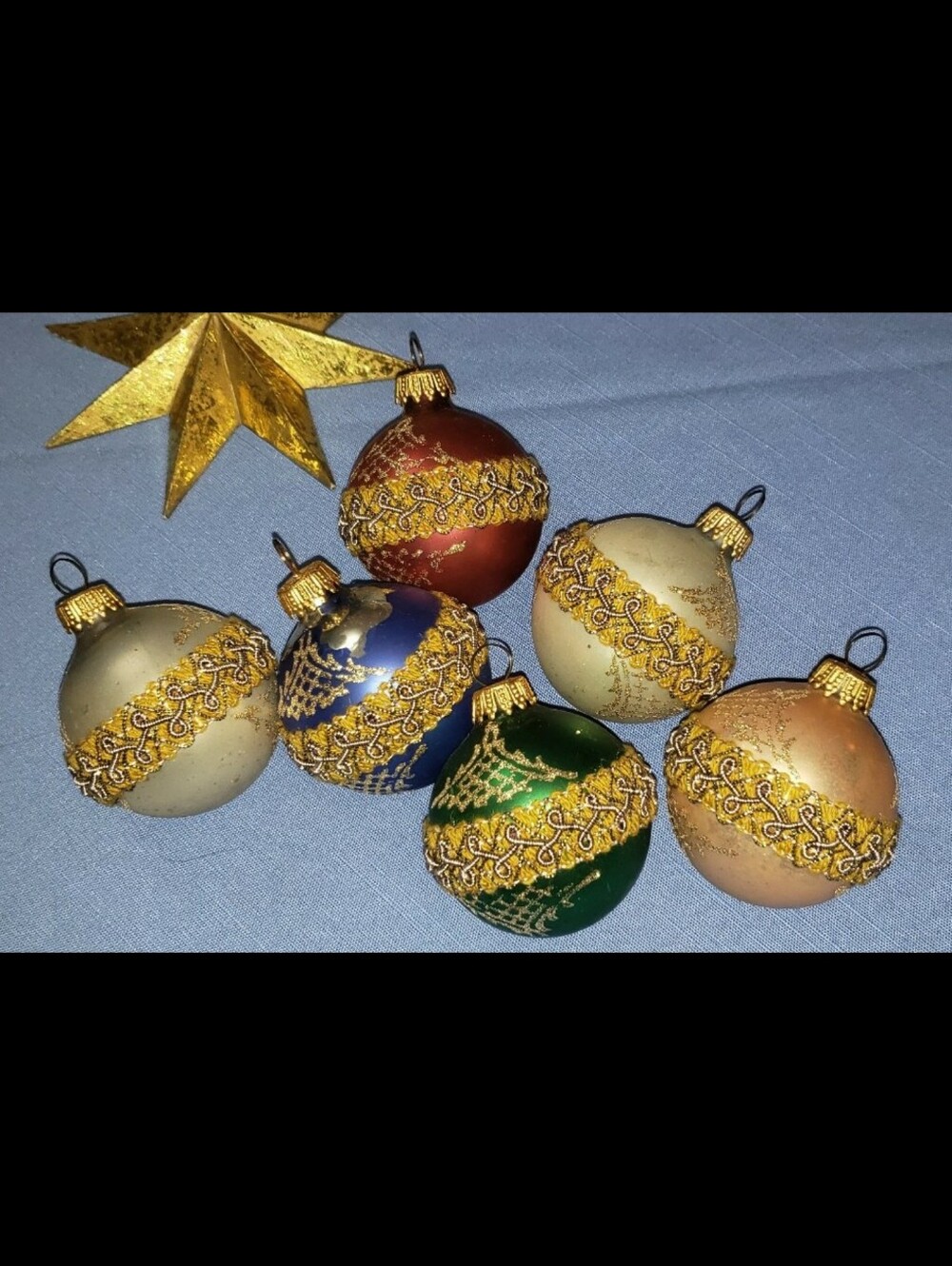 Vintage Embellished West Germany Glass Christmas Balls